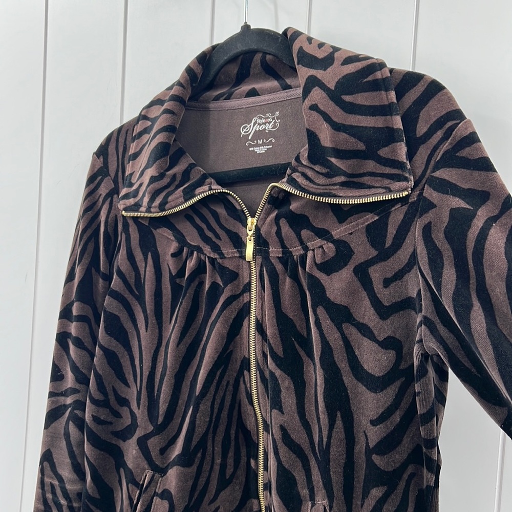 Animal Print Soft Velour Style & Co Sport Jacket Zip Up - Size Medium